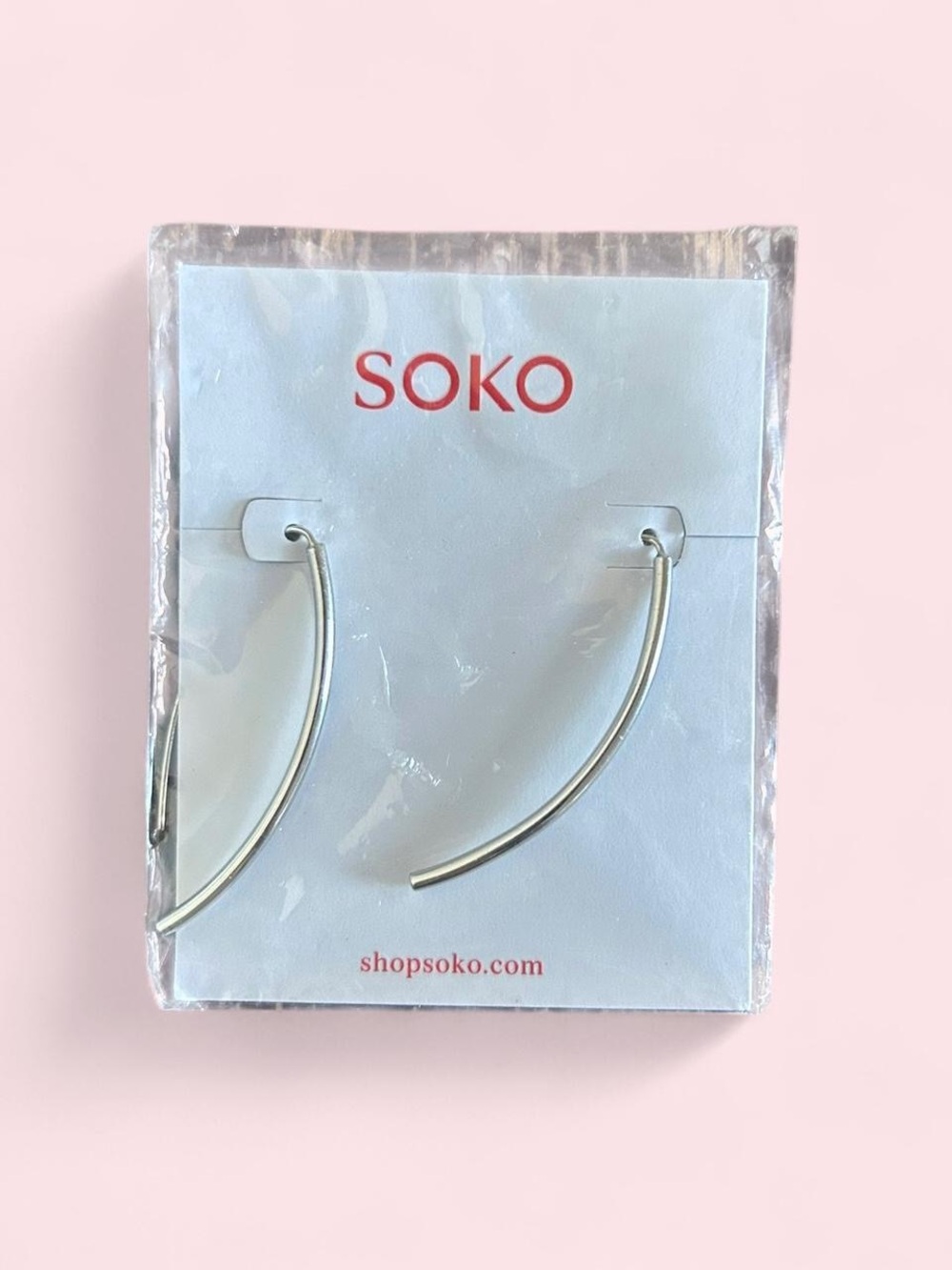 SOKO Silver Curved Bar Hoop Earrings